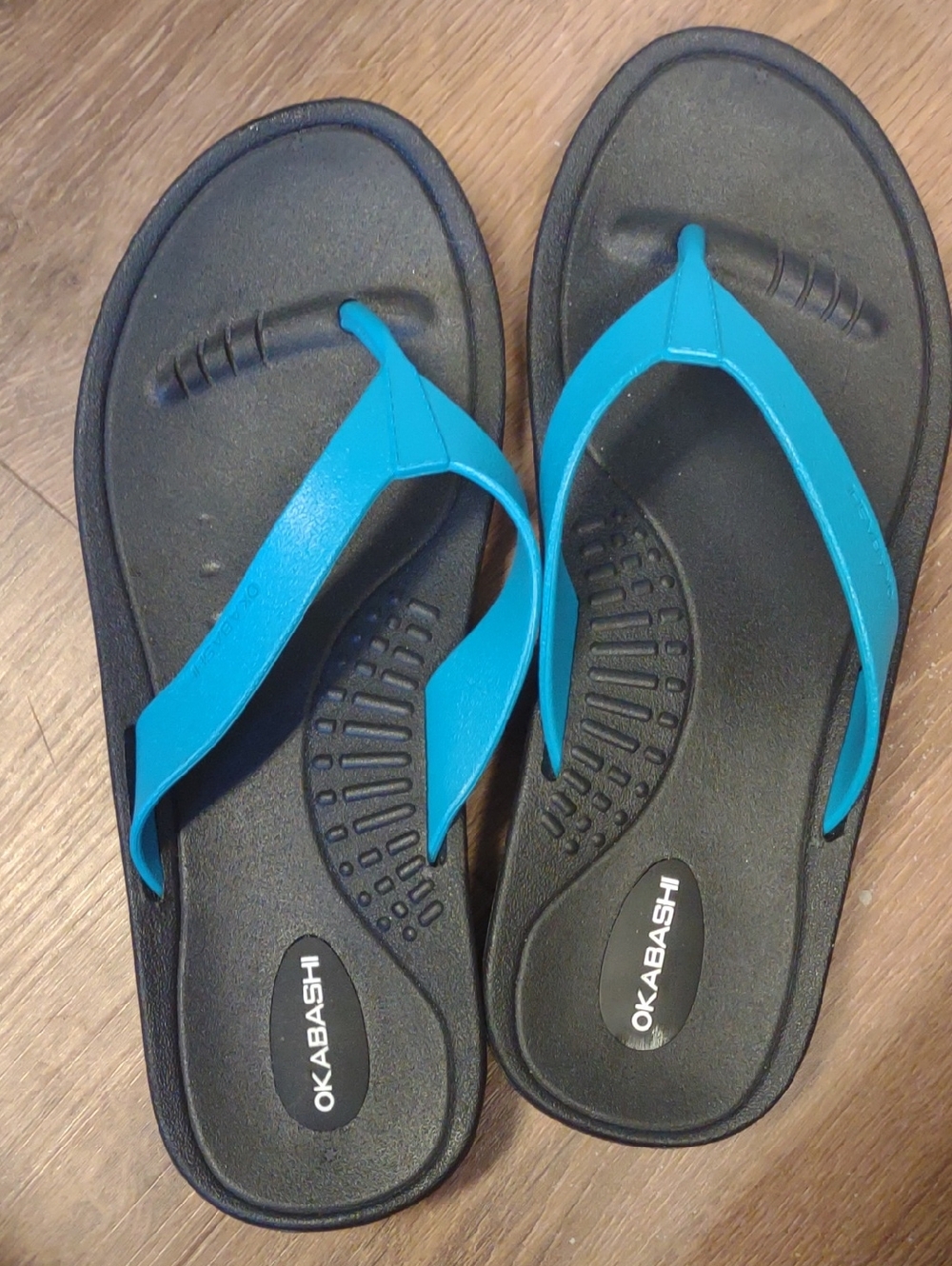 Okabashi Black Sandals with Teal Straps